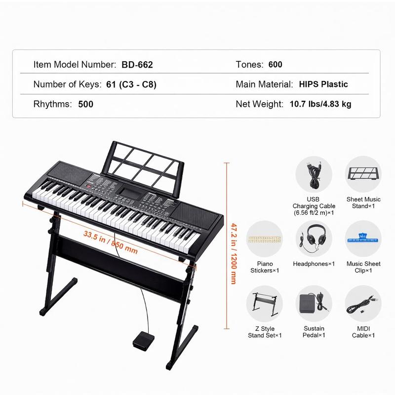61 Key Digital Keyboard Piano, - Piano Sustain Pedal reseña y precio