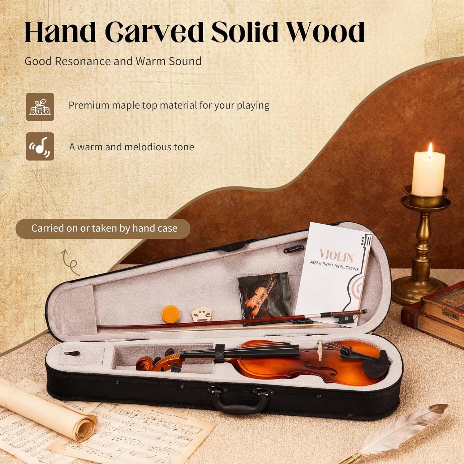 Full Size Acoustic Fiddle 4/4  - Violin Shoulder Rest reseña y precio