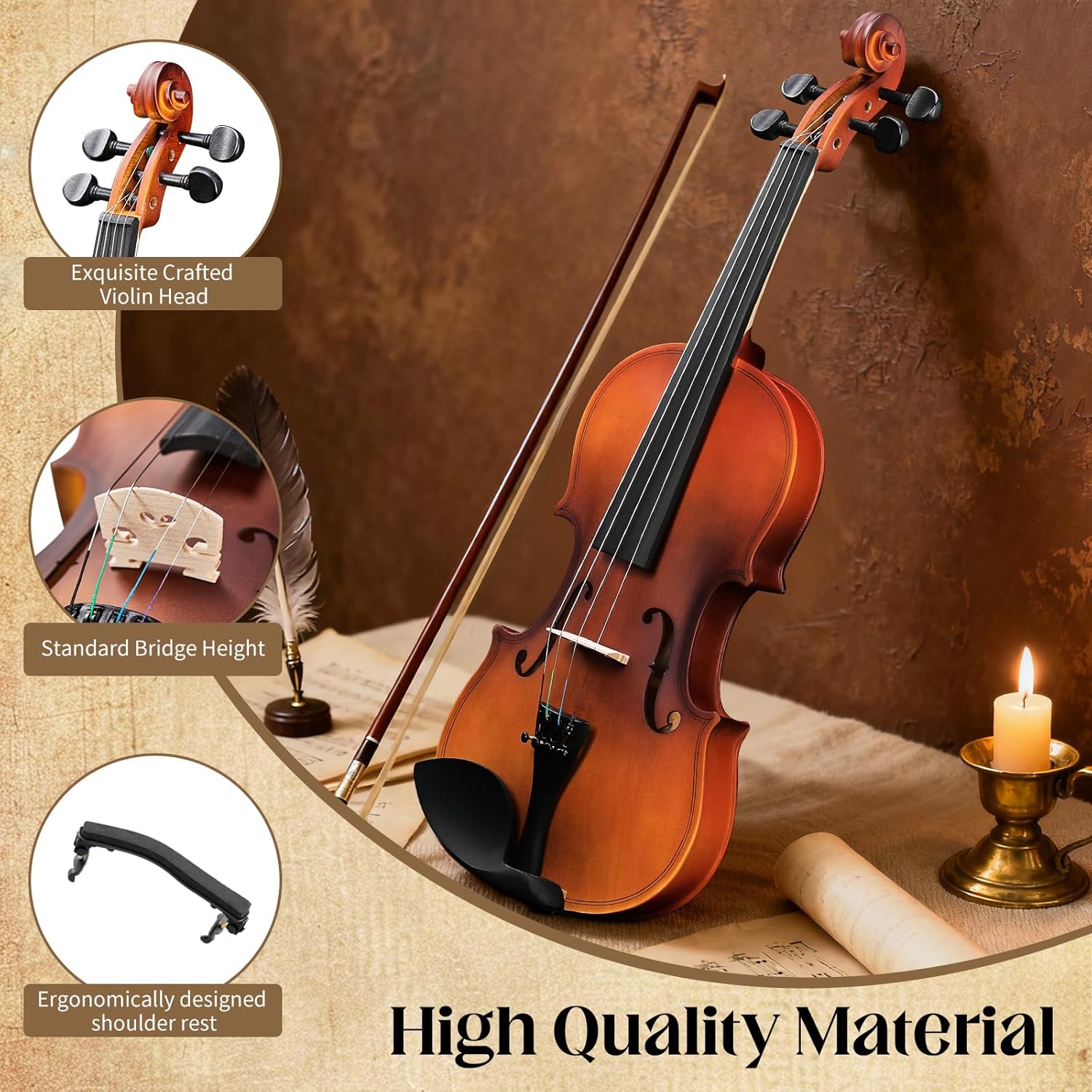 Full Size Acoustic Fiddle 4/4  - Violin Shoulder Rest reseña y precio