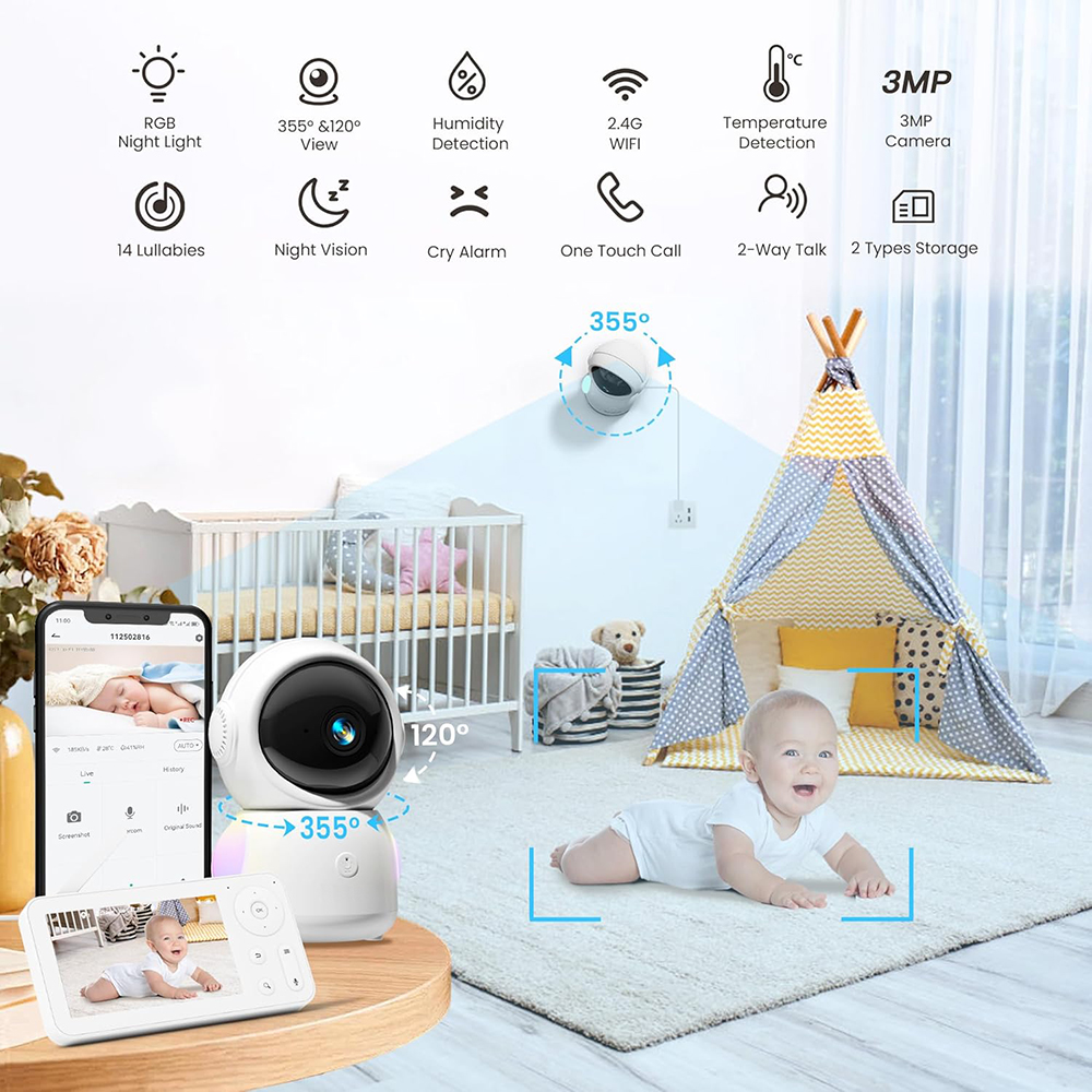 2K Baby Monitor with 2 Cameras - Audio Music Light reseña y precio