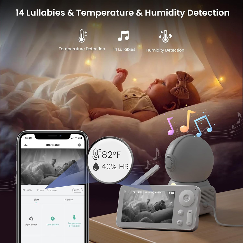 2K Baby Monitor with 2 Cameras - Audio Music Light reseña y precio